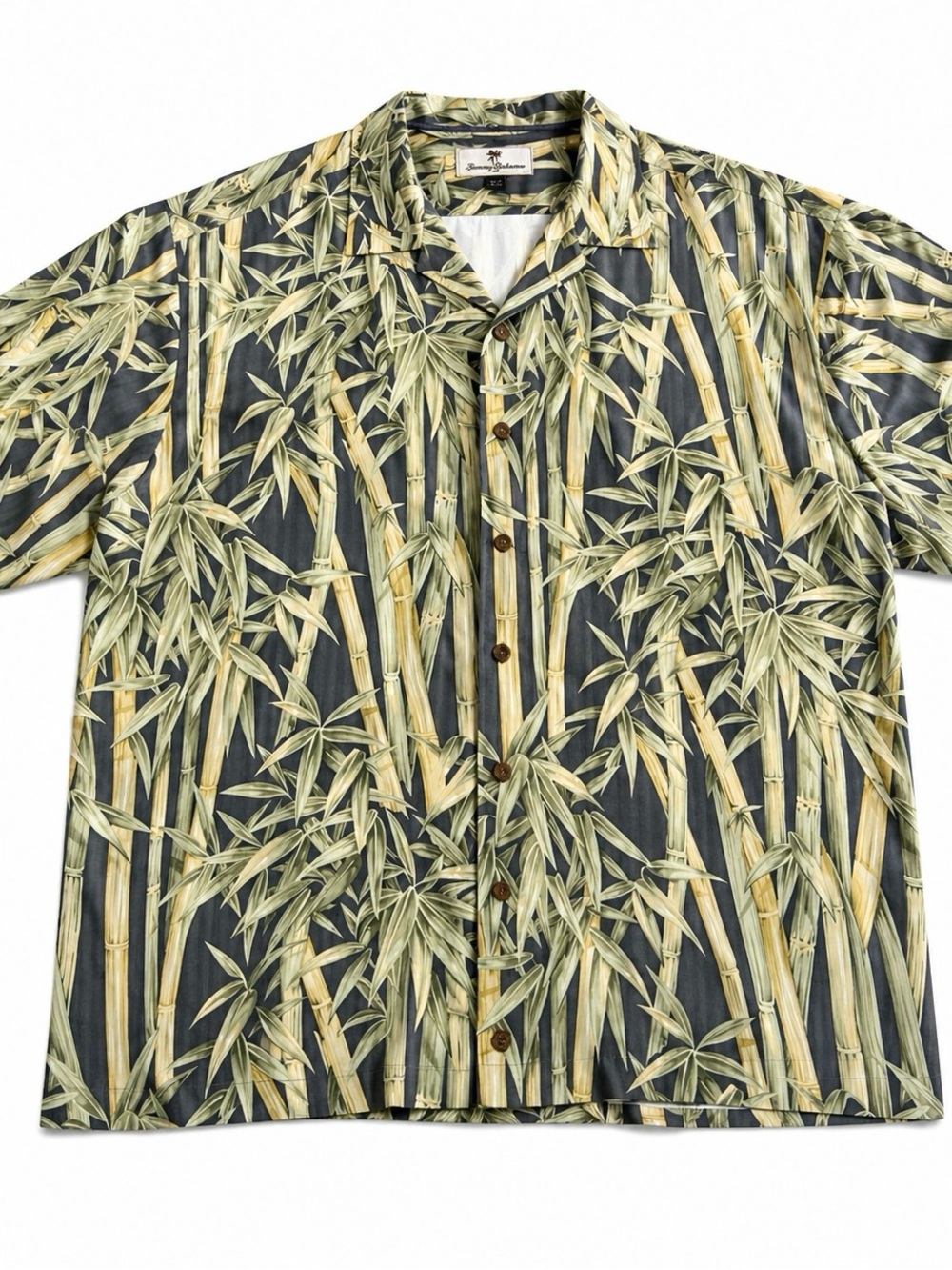 Tommy Bahama 100% Silk Bamboo Shirt Mens Large Hawaiian Palms Camp Button Front